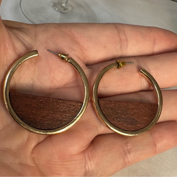MCM goldtone and wood open hoop earrings - Picture 5 of 6